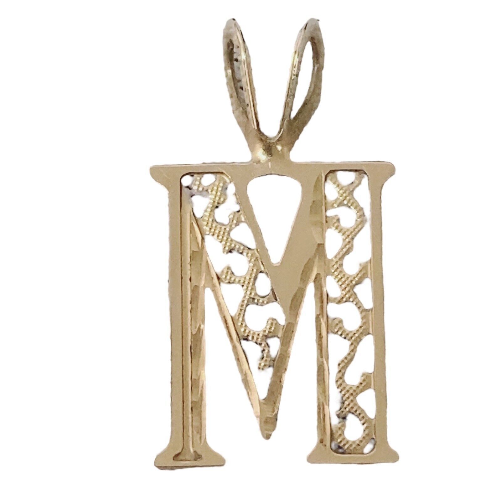 14k Yellow Gold Dainty Letter M Initial Name Monogram Necklace Pendant Charm